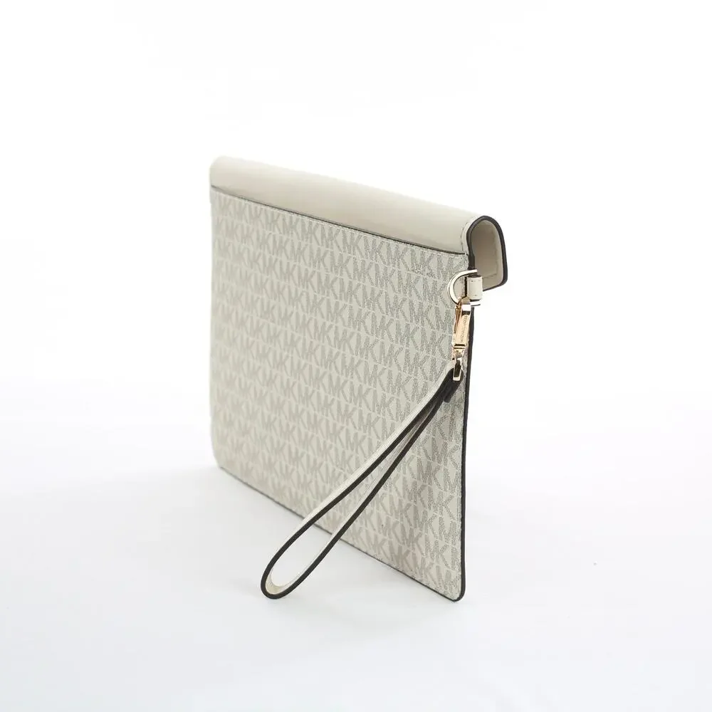 Michael Kors Signature Wristlet Wallet Beige MK Monogram Flap Clutch